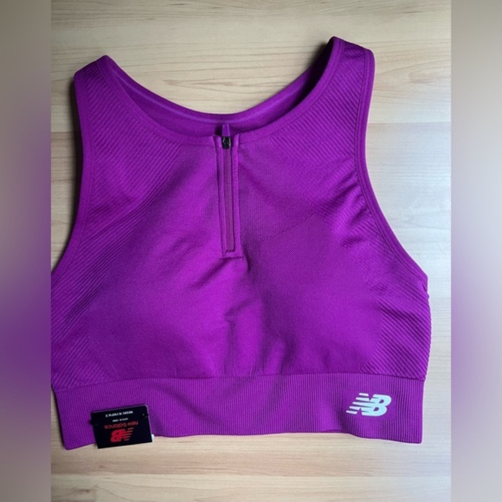 New Balance -Medium Impact Sports Bra /Size L/ Color Purple Punch /Front Zipper